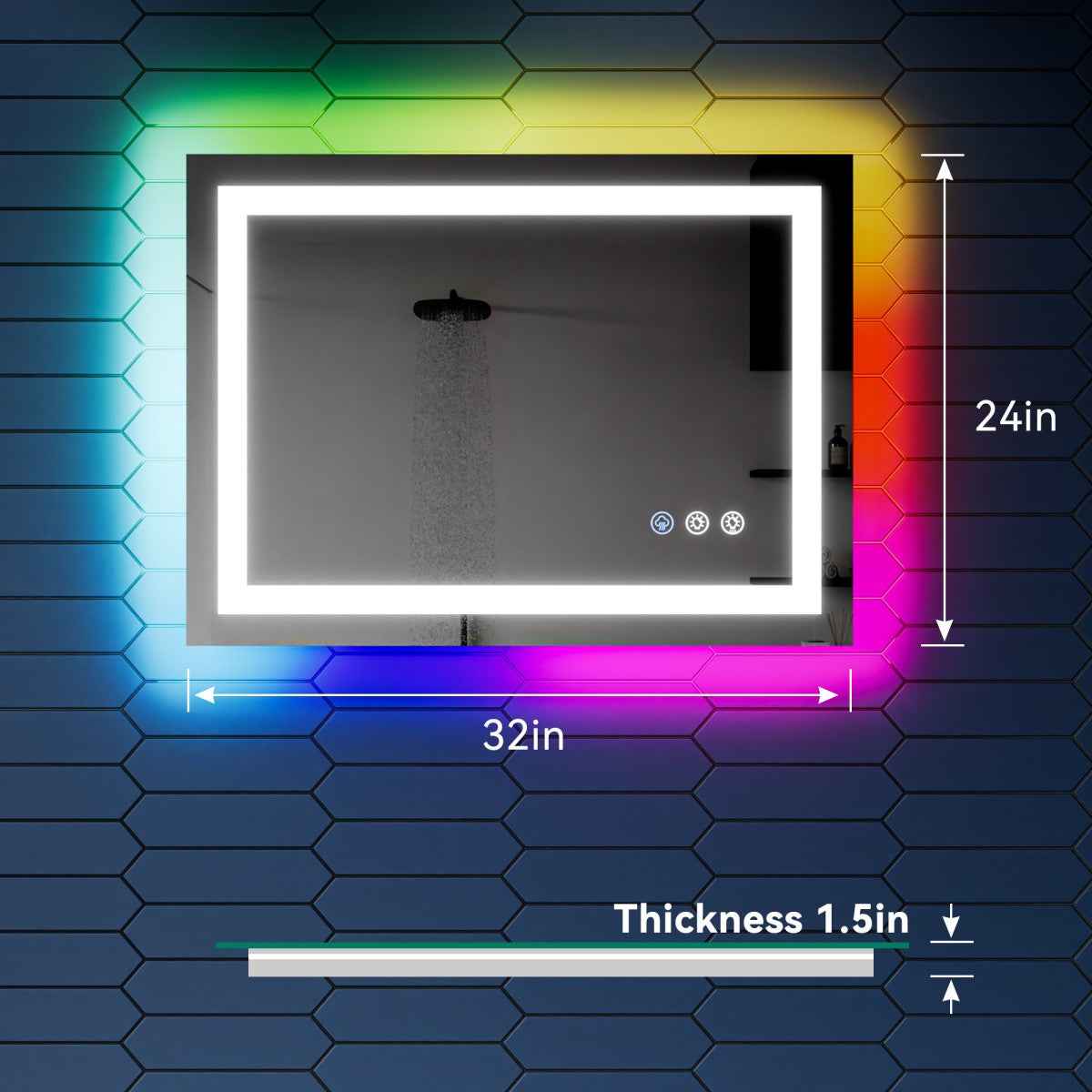 32"x 24" RGB Smart LED Bathroom Mirror–Color Changing Backlit Mirror with Anti-Fog & Dimmable Touch Control|Exbrite DYLUX