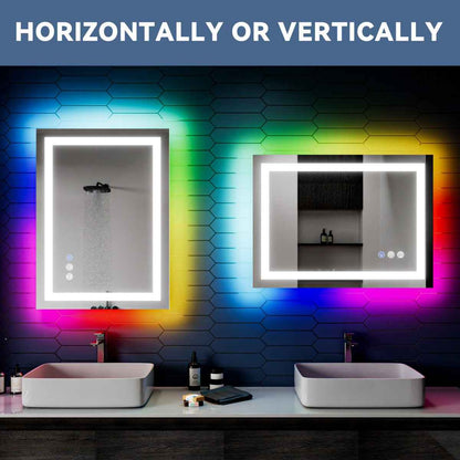 32"x 24" RGB Smart LED Bathroom Mirror–Color Changing Backlit Mirror with Anti-Fog & Dimmable Touch Control|Exbrite DYLUX