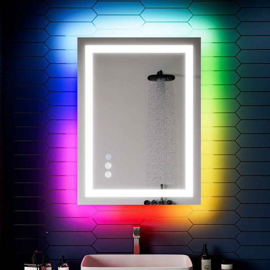 32"x 24" RGB Smart LED Mirror for Bathroom - Color Changing Backlit, Anti-Fog & Dimmable Touch Control by Exbrite DYLUX