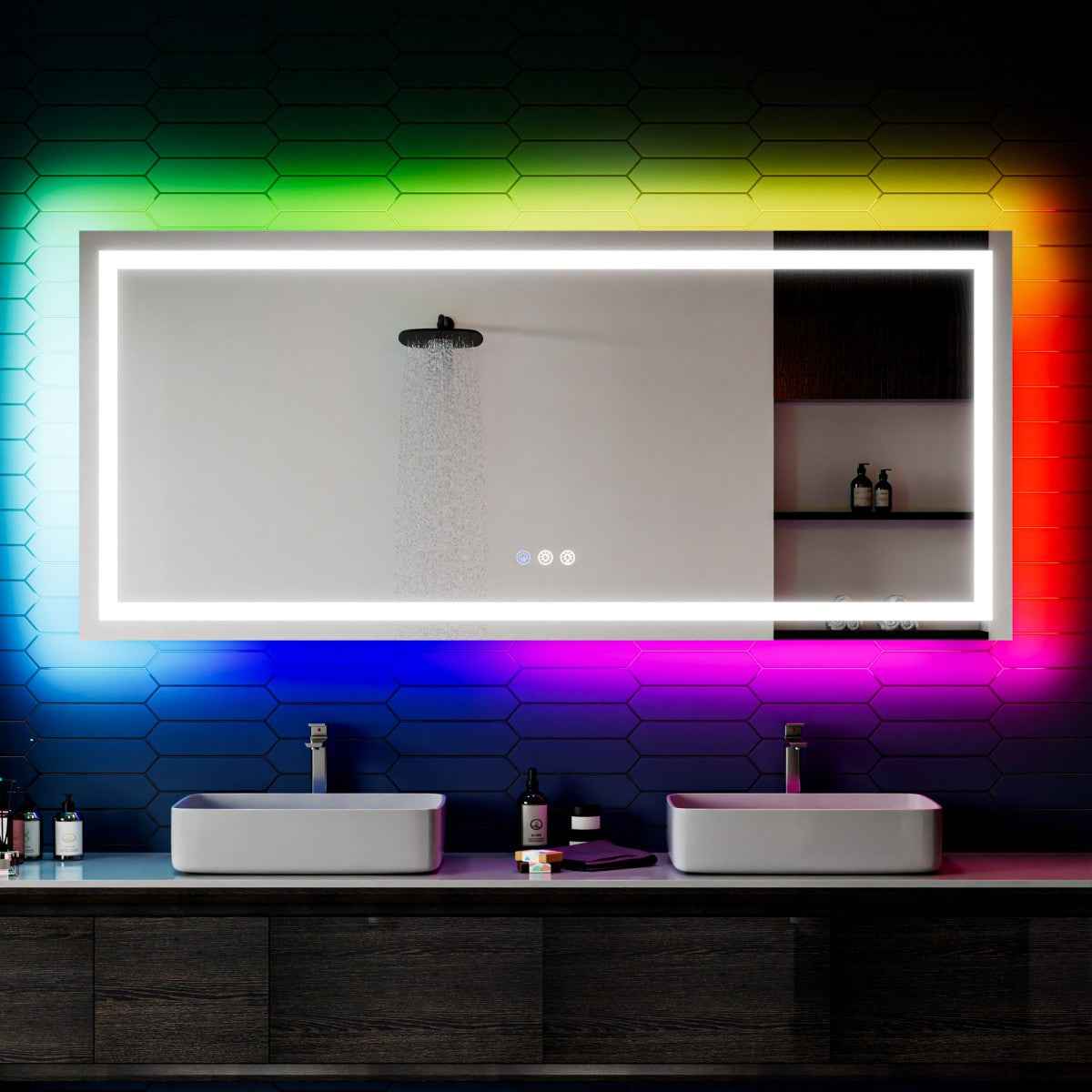 32"x 72" RGB Smart LED Bathroom Mirror–Color Changing Backlit Mirror with Anti-Fog & Dimmable Touch Control|Exbrite DYLUX