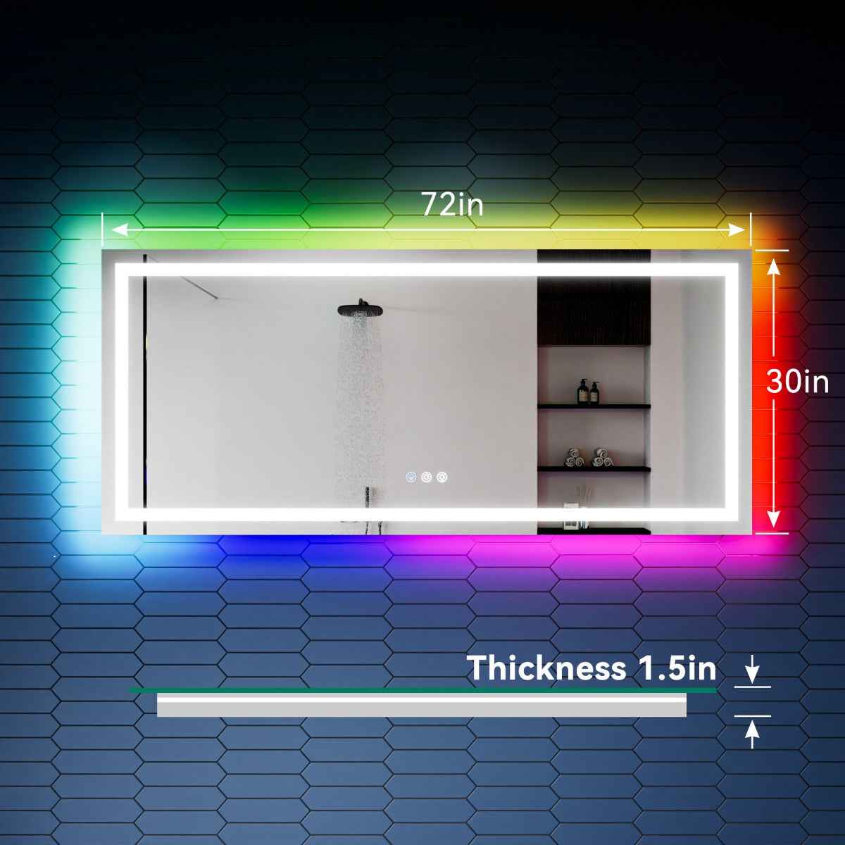32"x 72" RGB Smart LED Bathroom Mirror–Color Changing Backlit Mirror with Anti-Fog & Dimmable Touch Control|Exbrite DYLUX