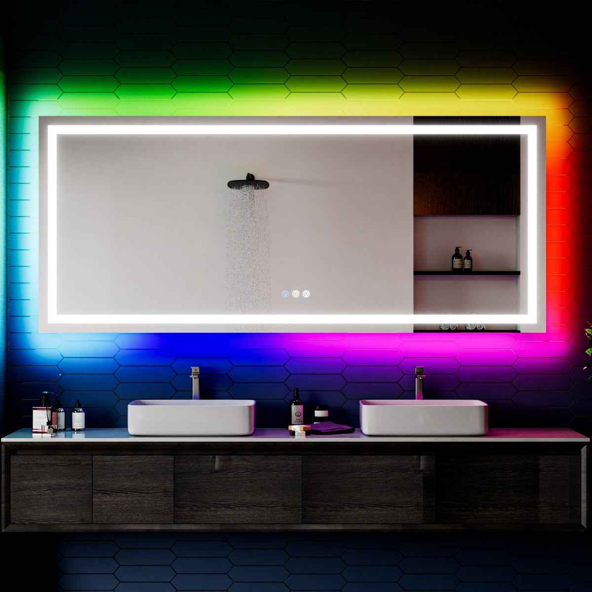 32"x 84" RGB Smart LED Bathroom Mirror–Color Changing Backlit Mirror with Anti-Fog & Dimmable Touch Control|Exbrite DYLUX