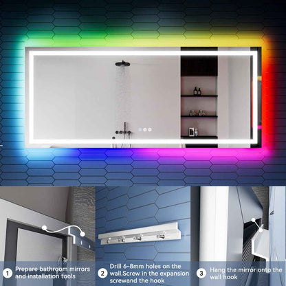 32"x 84" RGB Smart LED Bathroom Mirror–Color Changing Backlit Mirror with Anti-Fog & Dimmable Touch Control|Exbrite DYLUX
