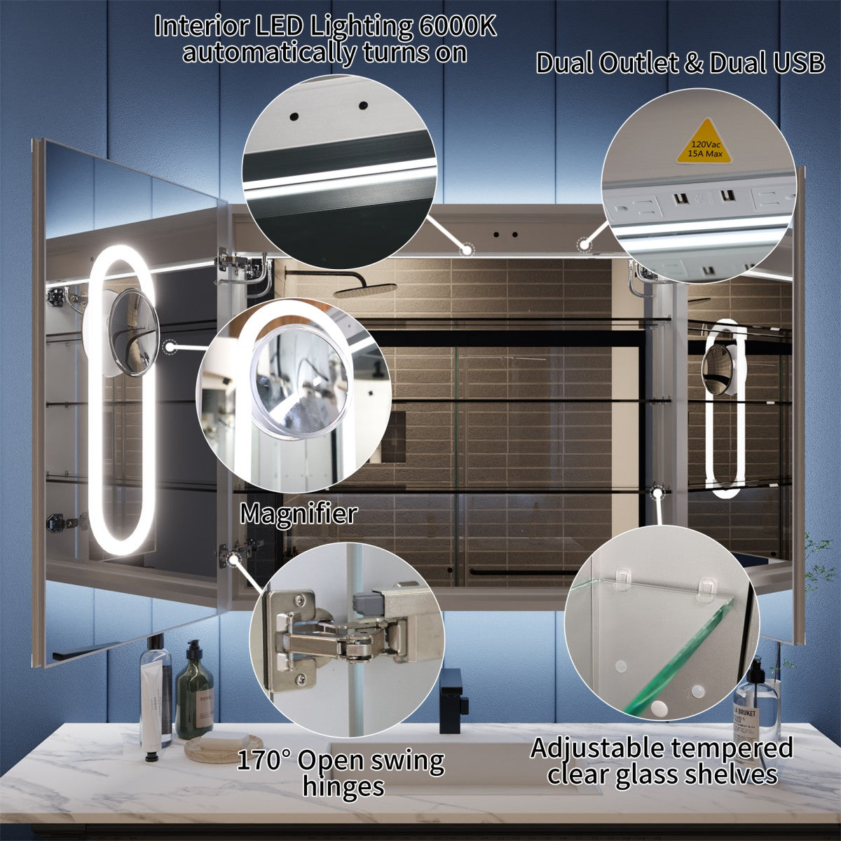 Illusion 36" x 32" LED Surface or Recessed Medicine Cabinet with Mirror Front and Back Light