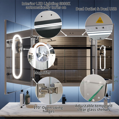 Illusion 36" x 32" LED Surface or Recessed Medicine Cabinet with Mirror Front and Back Light