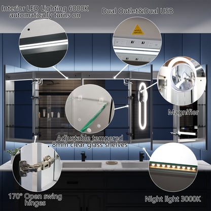 Illusion-B 72" x 36" LED Lighted Inset Mirrored Medicine Cabinet with Magnifiers Front and Back Light