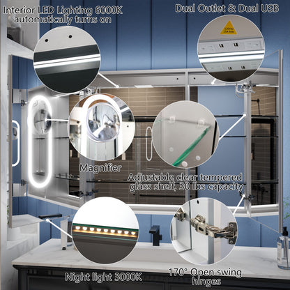 Illusion-B 42" x 36" LED Lighted Inset Mirrored Medicine Cabinet with Magnifiers Front and Back Light
