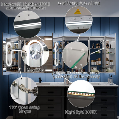 Illusion-B 84" x 36" LED Lighted Inset Mirrored Medicine Cabinet with Magnifiers Front and Back Light