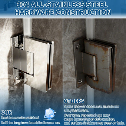 35-36" x 74" Chrome Frameless Hinged Shower Door, Easy Clean | ExBrite Valor-N Series
