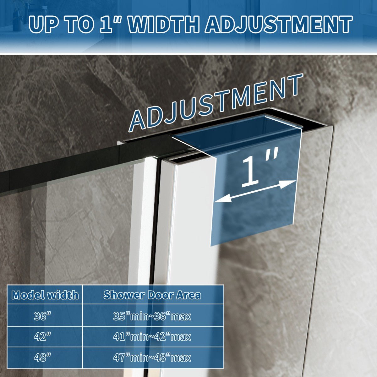 35-36" x 74" Chrome Frameless Hinged Shower Door, Easy Clean | ExBrite Valor-N Series
