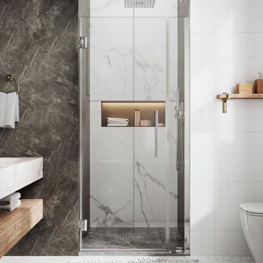 35-36" x 74" Chrome Frameless Hinged Shower Door, Easy Clean | ExBrite Valor-N Series
