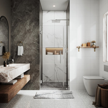 35-36" x 74" Chrome Frameless Hinged Shower Door, Easy Clean | ExBrite Valor-N Series