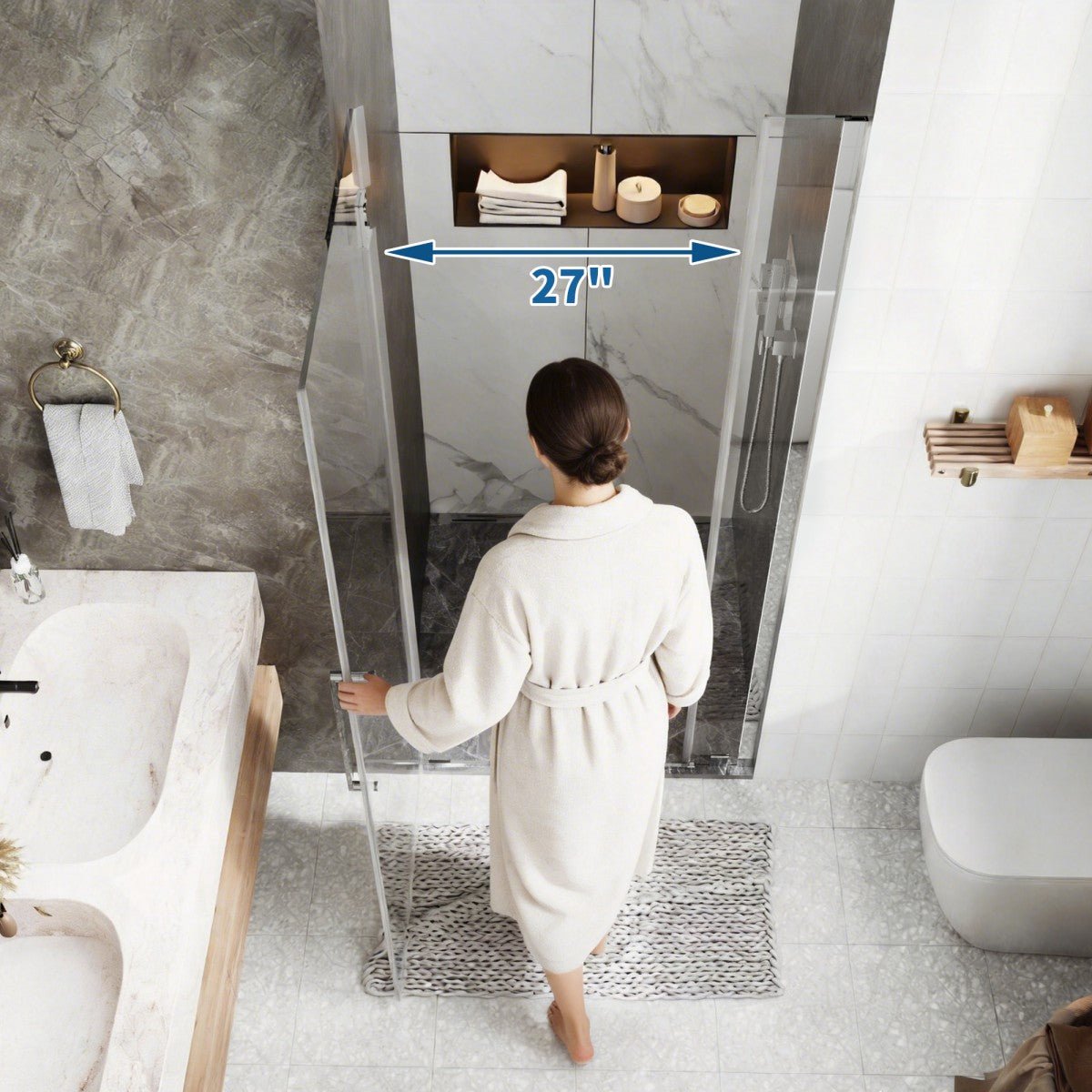 35-36" x 74" Chrome Frameless Hinged Shower Door, Easy Clean | ExBrite Valor-N Series