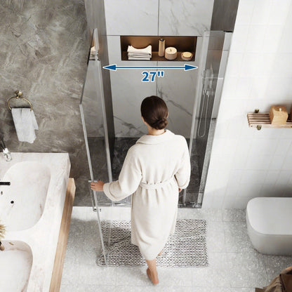 35-36" x 74" Chrome Frameless Hinged Shower Door, Easy Clean | ExBrite Valor-N Series