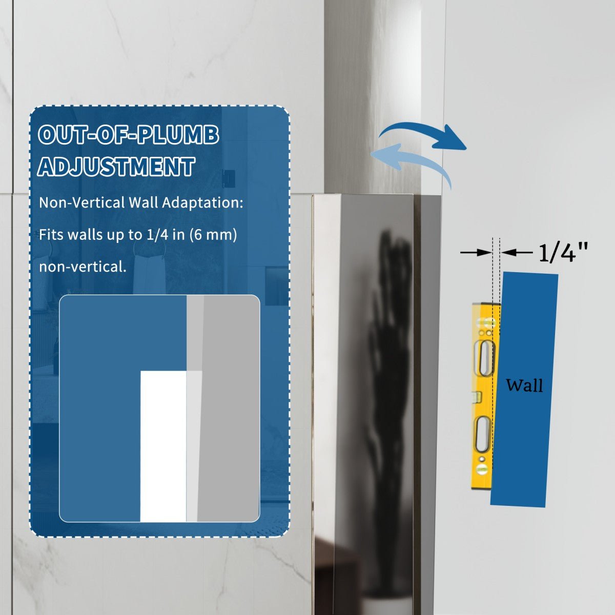 35-36" x 74" Chrome Frameless Hinged Shower Door, Easy Clean | ExBrite Valor-N Series