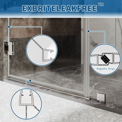 35-36" x 74" Chrome Frameless Hinged Shower Door, Easy Clean | ExBrite Valor-N Series