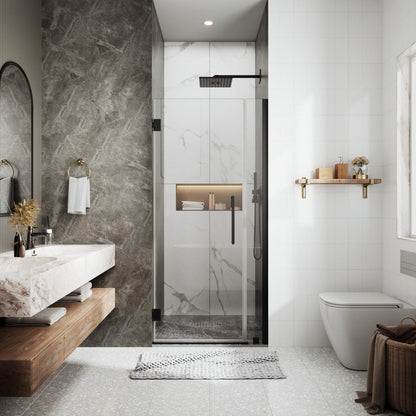 35-36" x 74" Matte Black Pivot Frameless Hinged Shower Door, Easy Clean | ExBrite Valor-N Series