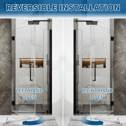 35-36" x 74" Matte Black Pivot Frameless Hinged Shower Door, Easy Clean | ExBrite Valor-N Series