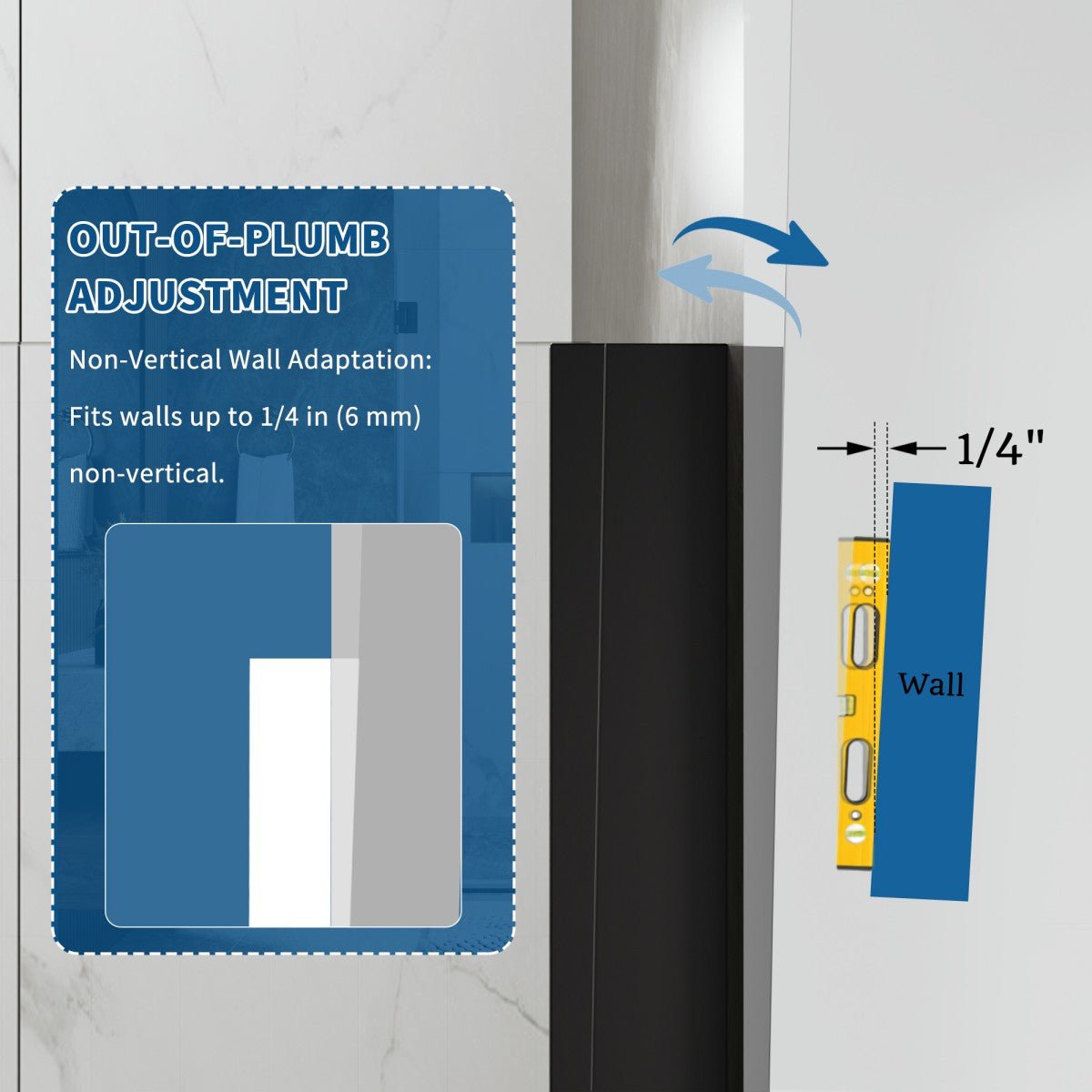 35-36" x 74" Matte Black Pivot Frameless Hinged Shower Door, Easy Clean | ExBrite Valor-N Series