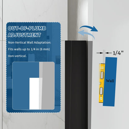 35-36" x 74" Matte Black Pivot Frameless Hinged Shower Door, Easy Clean | ExBrite Valor-N Series
