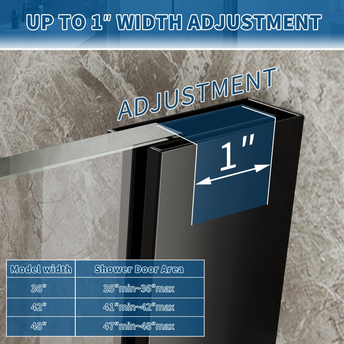 35-36" x 74" Matte Black Pivot Frameless Hinged Shower Door, Easy Clean | ExBrite Valor-N Series