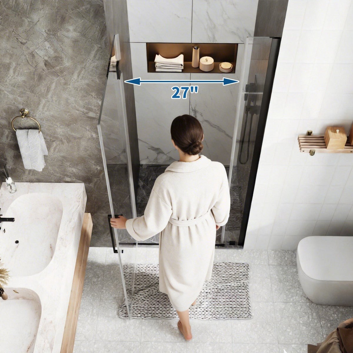 35-36" x 74" Matte Black Pivot Frameless Hinged Shower Door, Easy Clean | ExBrite Valor-N Series
