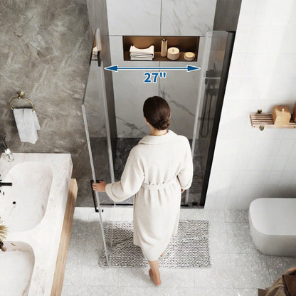 35-36" x 74" Matte Black Pivot Frameless Hinged Shower Door, Easy Clean | ExBrite Valor-N Series