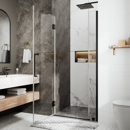 35-36" x 74" Matte Black Pivot Frameless Hinged Shower Door, Easy Clean | ExBrite Valor-N Series
