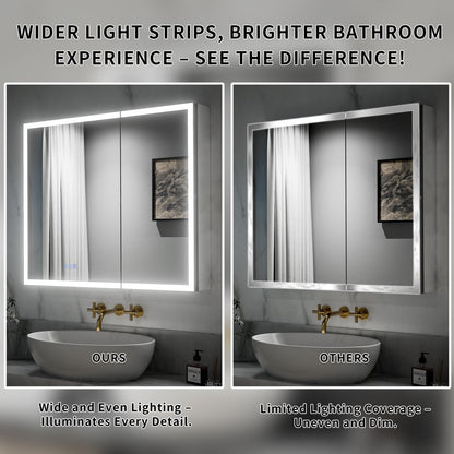 ExBrite 36"W x 30"H LED Medicine Cabinet with Anti-Fog, Stepless Color Temperature and Dimming, Adjustable Shelves, Aluminum Frame, Recessed or Surface Mount - ExBriteUSA