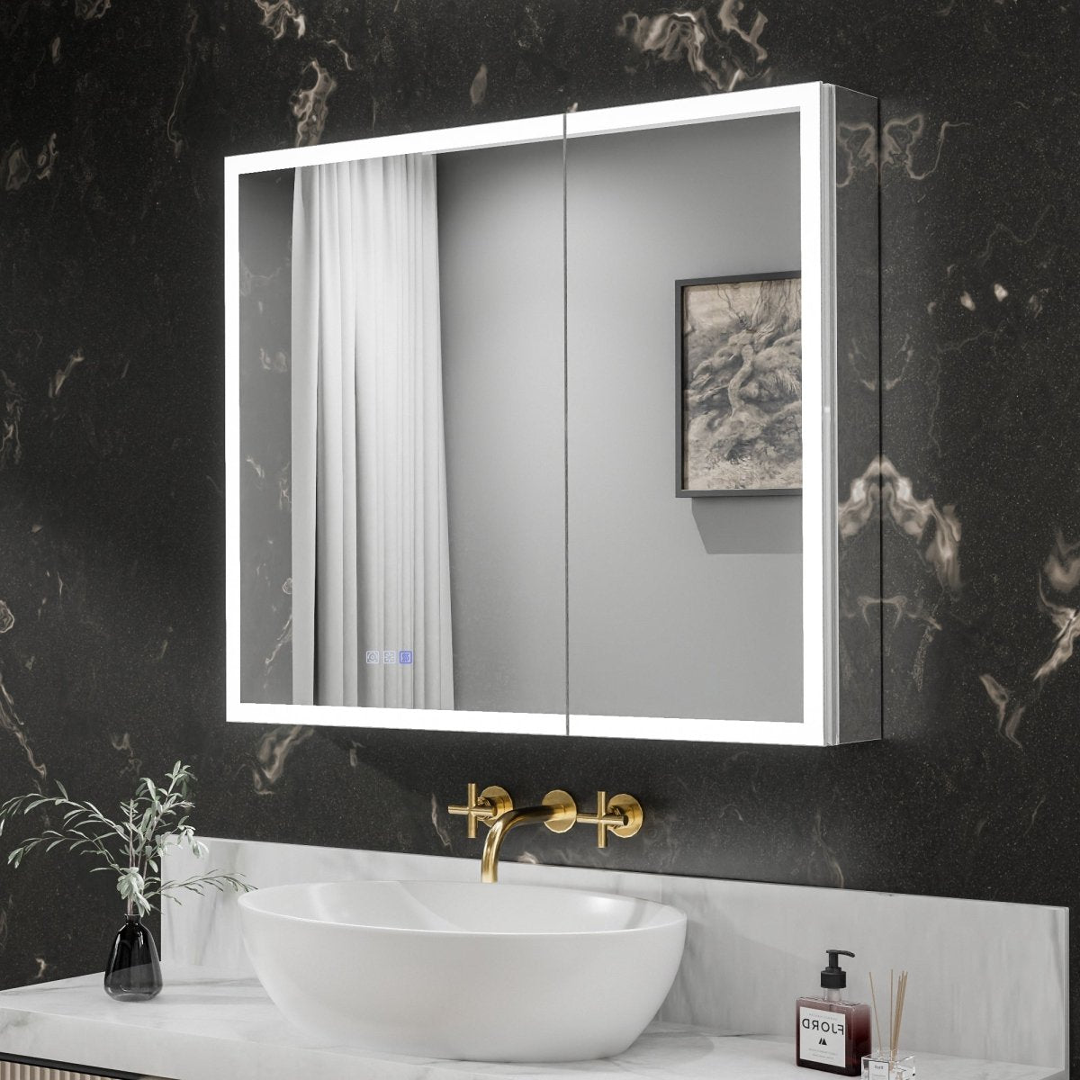 36 Bathroom Medicine Cabinet w LED Lighting & Defogger - 36"W x 30"H with Adjustable Shelves and Aluminum Frame, Recessed or Surface Mount