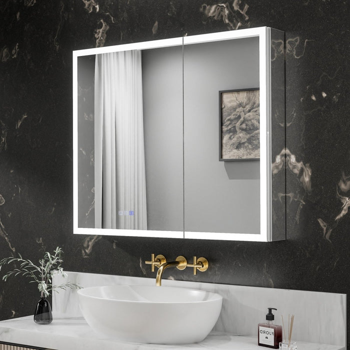 36 Bathroom Medicine Cabinet w LED Lighting & Defogger - 36"W x 30"H with Adjustable Shelves and Aluminum Frame, Recessed or Surface Mount