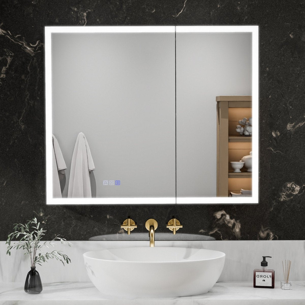 ExBrite 36"W x 30"H LED Medicine Cabinet with Anti-Fog, Stepless Color Temperature and Dimming, Adjustable Shelves, Aluminum Frame, Recessed or Surface Mount - ExBriteUSA
