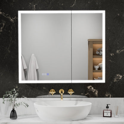 ExBrite 36"W x 30"H LED Medicine Cabinet with Anti-Fog, Stepless Color Temperature and Dimming, Adjustable Shelves, Aluminum Frame, Recessed or Surface Mount - ExBriteUSA