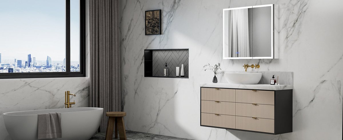 ExBrite 36"W x 30"H LED Medicine Cabinet with Anti-Fog, Stepless Color Temperature and Dimming, Adjustable Shelves, Aluminum Frame, Recessed or Surface Mount - ExBriteUSA