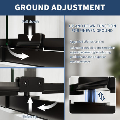 Mechanical ground adjustment system with text explaining its function.