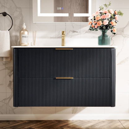 36 inch Floating Bathroom Vanity with Sink, Pre-Assembled, Wall Mounted Plywood Bathroom Storage Cabinet with Safety Rounded,Large Soft-Close Fluted Drawers & Metal Handles