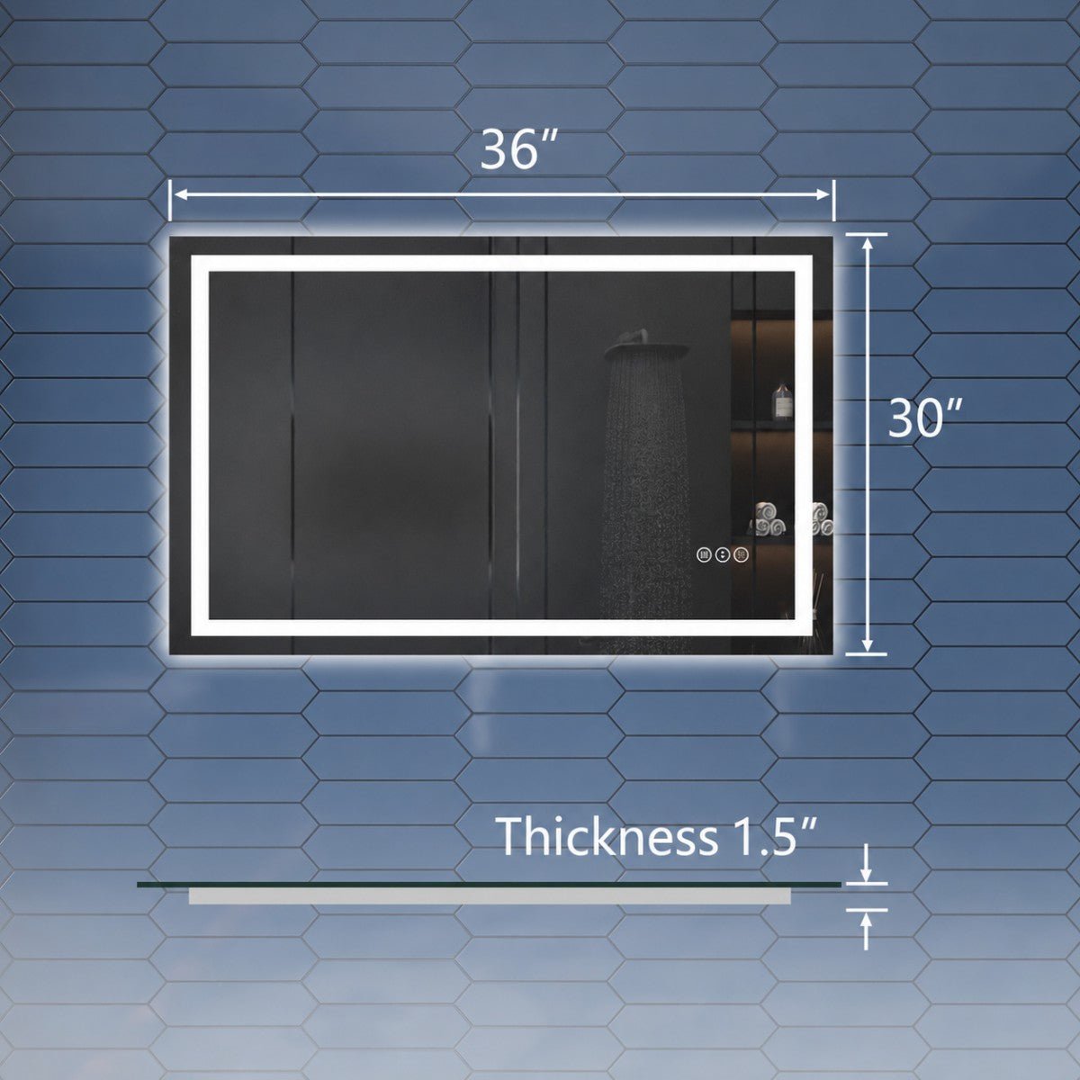 36" W x 30" H LED Heated Bathroom Mirror,Anti Fog,Dimmable,Dual Lighting Mode,Tempered Glass|Apex