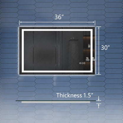 36" W x 30" H LED Heated Bathroom Mirror,Anti Fog,Dimmable,Dual Lighting Mode,Tempered Glass|Apex