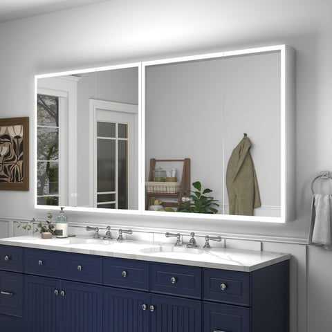 Rim 72" W x 36" H LED Lighted Medicine Cabinet Recessed or Surface with Mirrors,For Bathroom Living Room