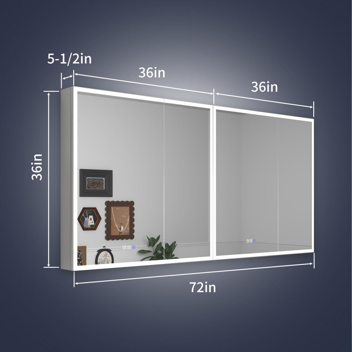 Rim 72" W x 36" H LED Lighted Medicine Cabinet Recessed or Surface with Mirrors,For Bathroom Living Room