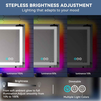 36"x 28" RGB Smart LED Bathroom Mirror–Color Changing Backlit Mirror with Anti-Fog & Dimmable Touch Control|Exbrite DYLUX