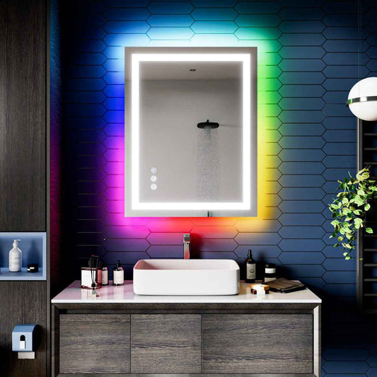36"x 28" RGB Smart LED Vanity Mirrors – Color Changing Backlit Mirror with Anti-Fog & Dimmable Touch Control | Exbrite DYLUX