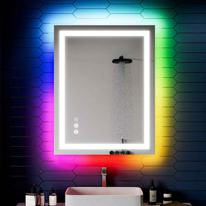 36"x 28" RGB Smart LED Bathroom Mirror–Color Changing Backlit Mirror with Anti-Fog & Dimmable Touch Control|Exbrite DYLUX