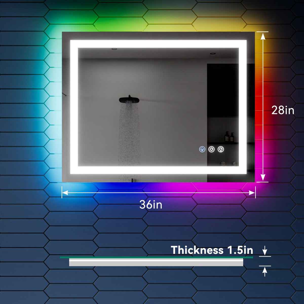 36"x 28" RGB Smart LED Bathroom Mirror–Color Changing Backlit Mirror with Anti-Fog & Dimmable Touch Control|Exbrite DYLUX