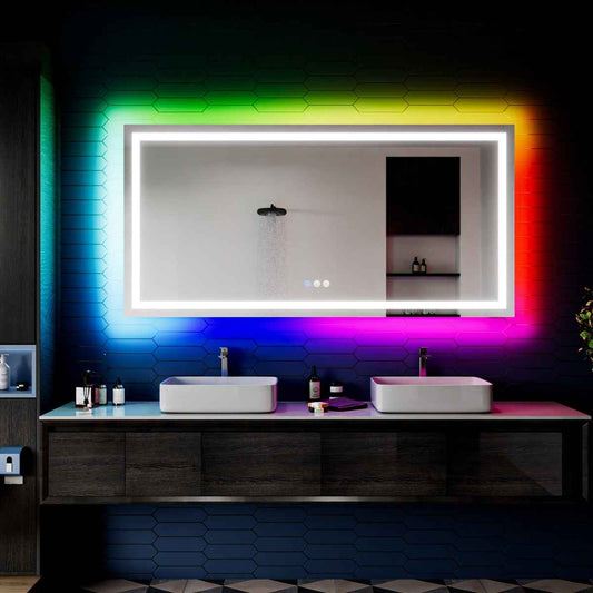 36"x 72" RGB Mirror - Color Changing Backlit Bathroom Mirror with Anti-Fog & Dimmable Touch Control | Exbrite DYLUX