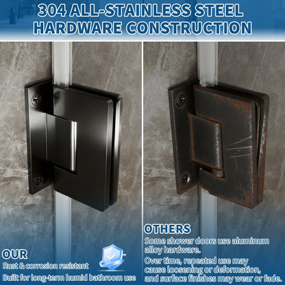 41-42" x 74" Pivot Frameless Shower Door,Matte Black,Easy clean|ExBrite Valor Series