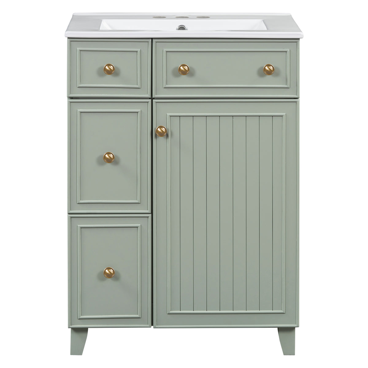 Exbrite 24-Inch Green Bathroom Vanity with Ceramic Sink and Soft-Close Storage