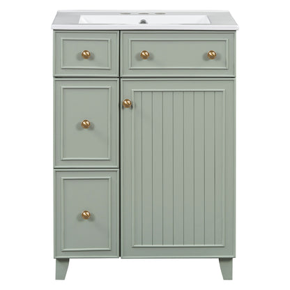 Exbrite 24-Inch Green Bathroom Vanity with Ceramic Sink and Soft-Close Storage