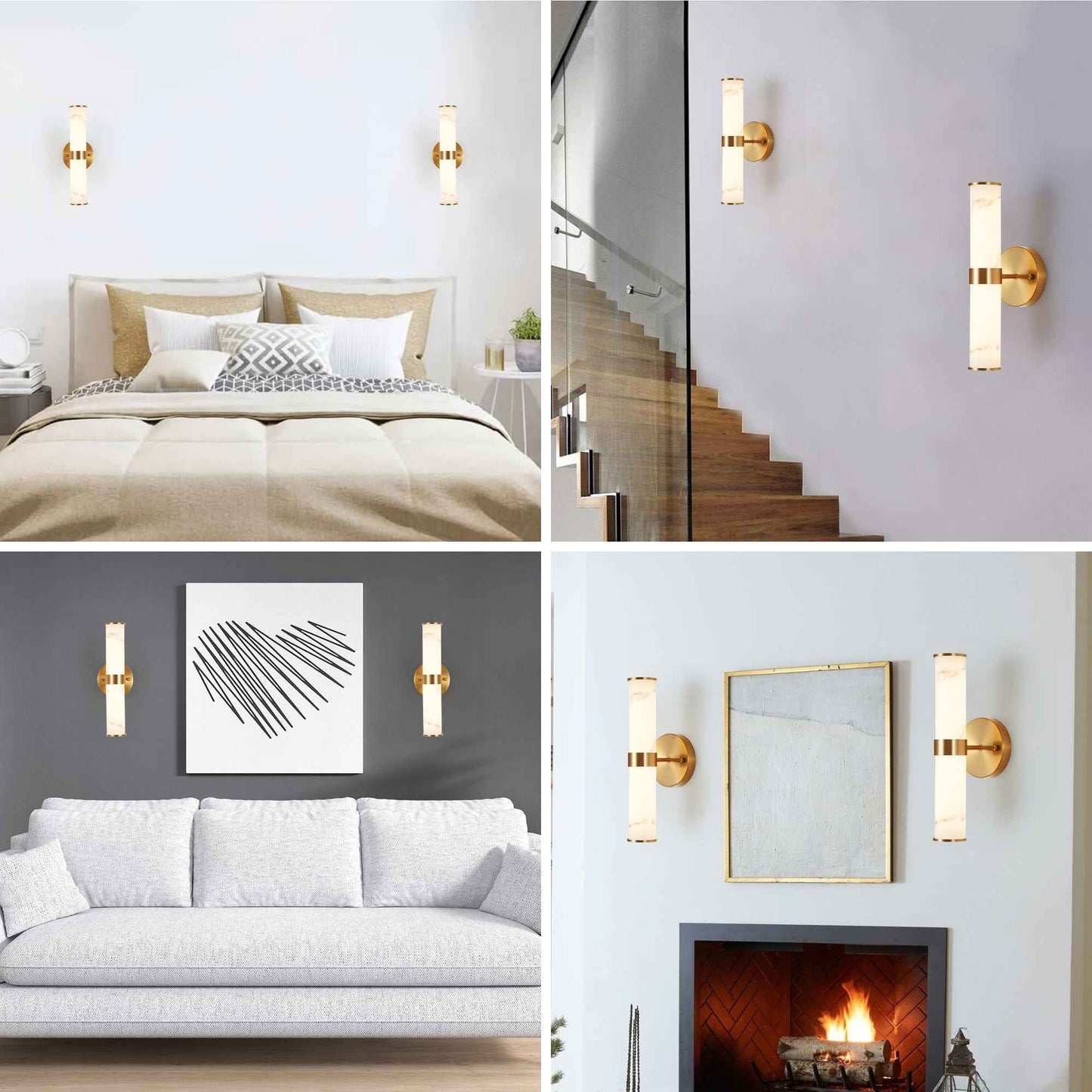 Exbrite Set of 2 Modern Marble-Effect Resin Wall Sconces with Gold Accents – Elegant LED-Compatible Vanity Lights for Bedroom, Living Room & Hallway(Only Inoor)