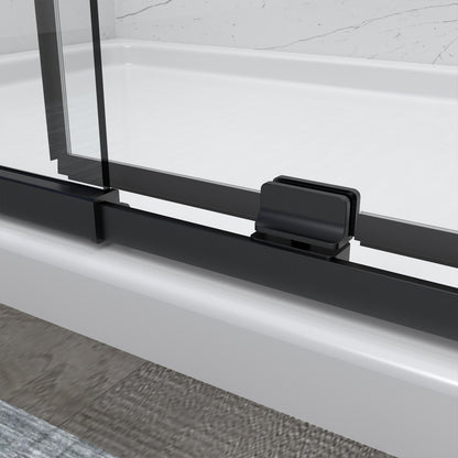 Flexi Showers 56-60" W x 71" H Glass Shower Doos Semi-Frameless,6mm Clear Tempered Glass Panel,Black Finish - ExBriteUSA